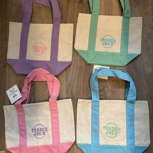 Trader Joe’s Canvas Tote Bag- Pink, Purple, Green, Blue